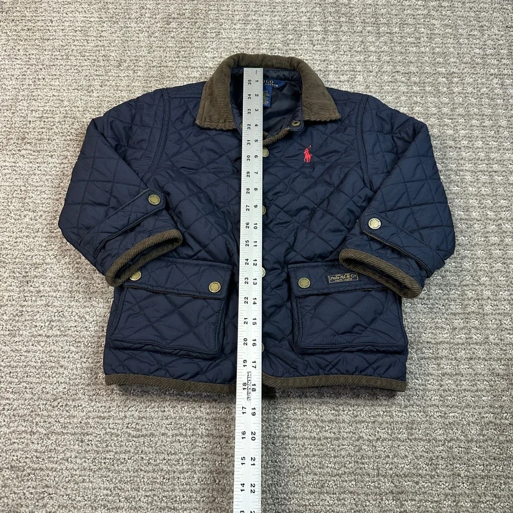 Polo Ralph Lauren Kids Navy Blue Quilted Barn Jacket Corduroy Trim 3/3T